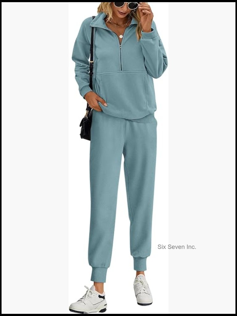Long Sleeve Half Zip Two Piece Sweatsuit Lounge Set With Joggers